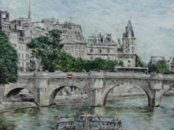 緒方 洪章 【新緑のポン・ヌフとセーヌ】 希少画集画、状態良好、新品高級額装付