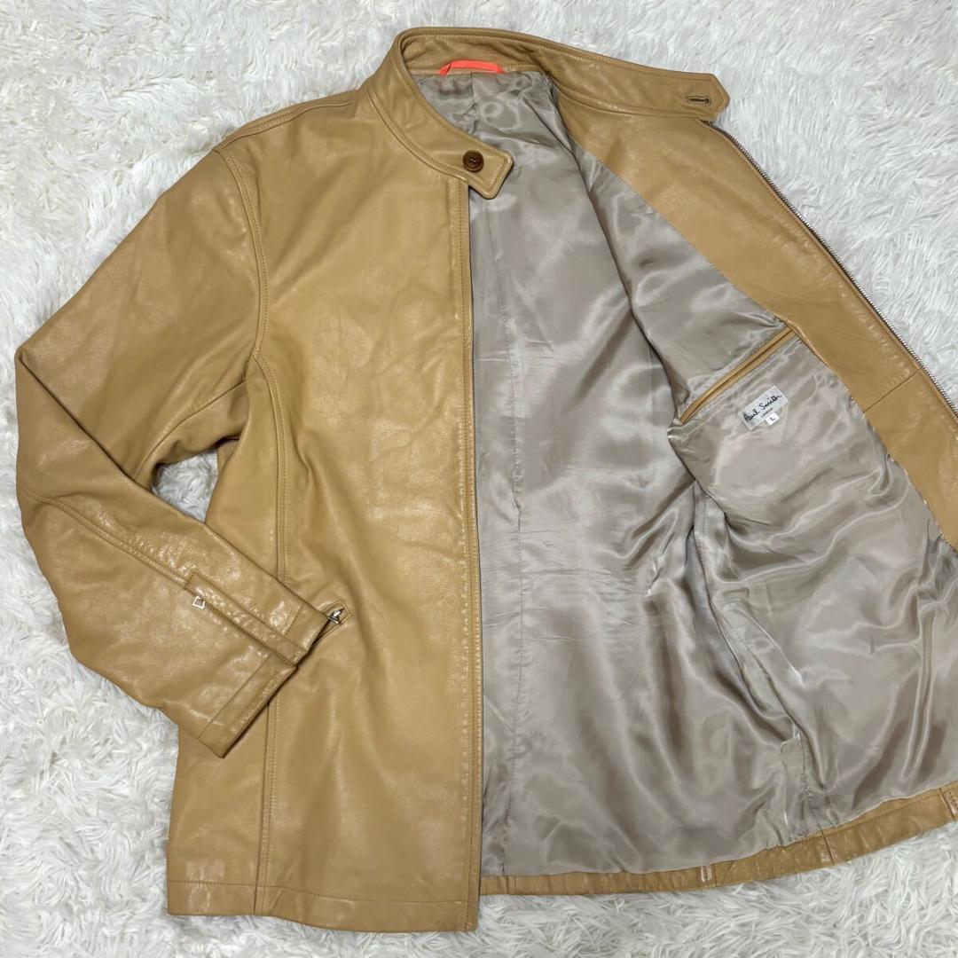 【美品】Lサイズ ポールスミス 牛革カウレザー シングルライダースジャケット