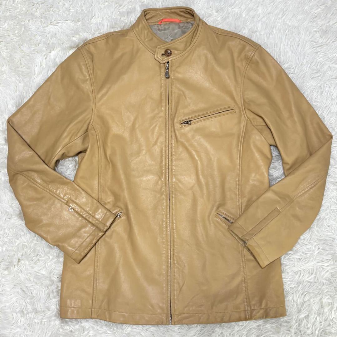 【美品】Lサイズ ポールスミス 牛革カウレザー シングルライダースジャケット