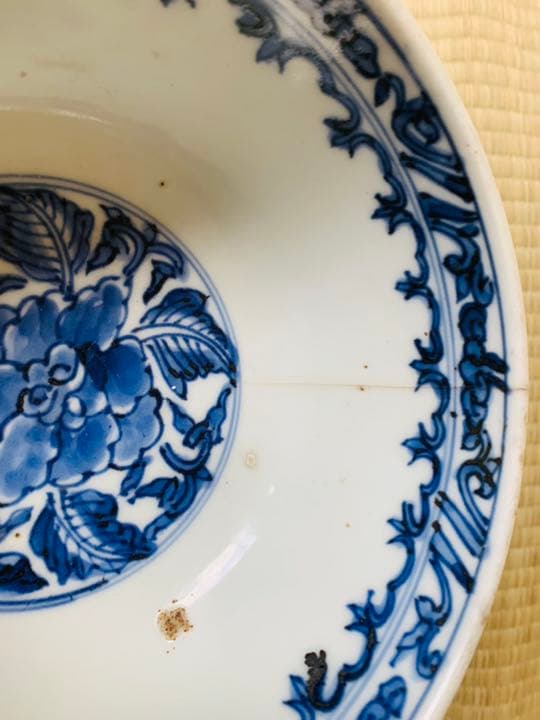 中国明時代牡丹紋様染付大碗(元箱付き)