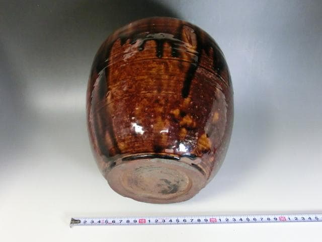 壷●古い飴釉 涙痕 甕 瀬戸 江戸期 口広花瓶 花器 置物 時代物 骨董品■