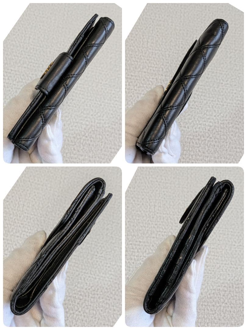 シャネル　黒　ビコローレ　Wホック折り財布　ラムスキン　チェーン　ショルダー