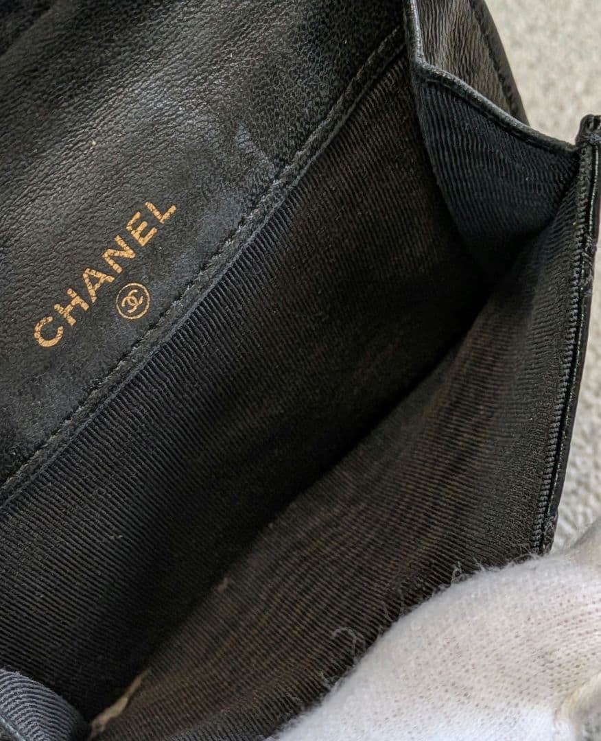 シャネル　黒　ビコローレ　Wホック折り財布　ラムスキン　チェーン　ショルダー