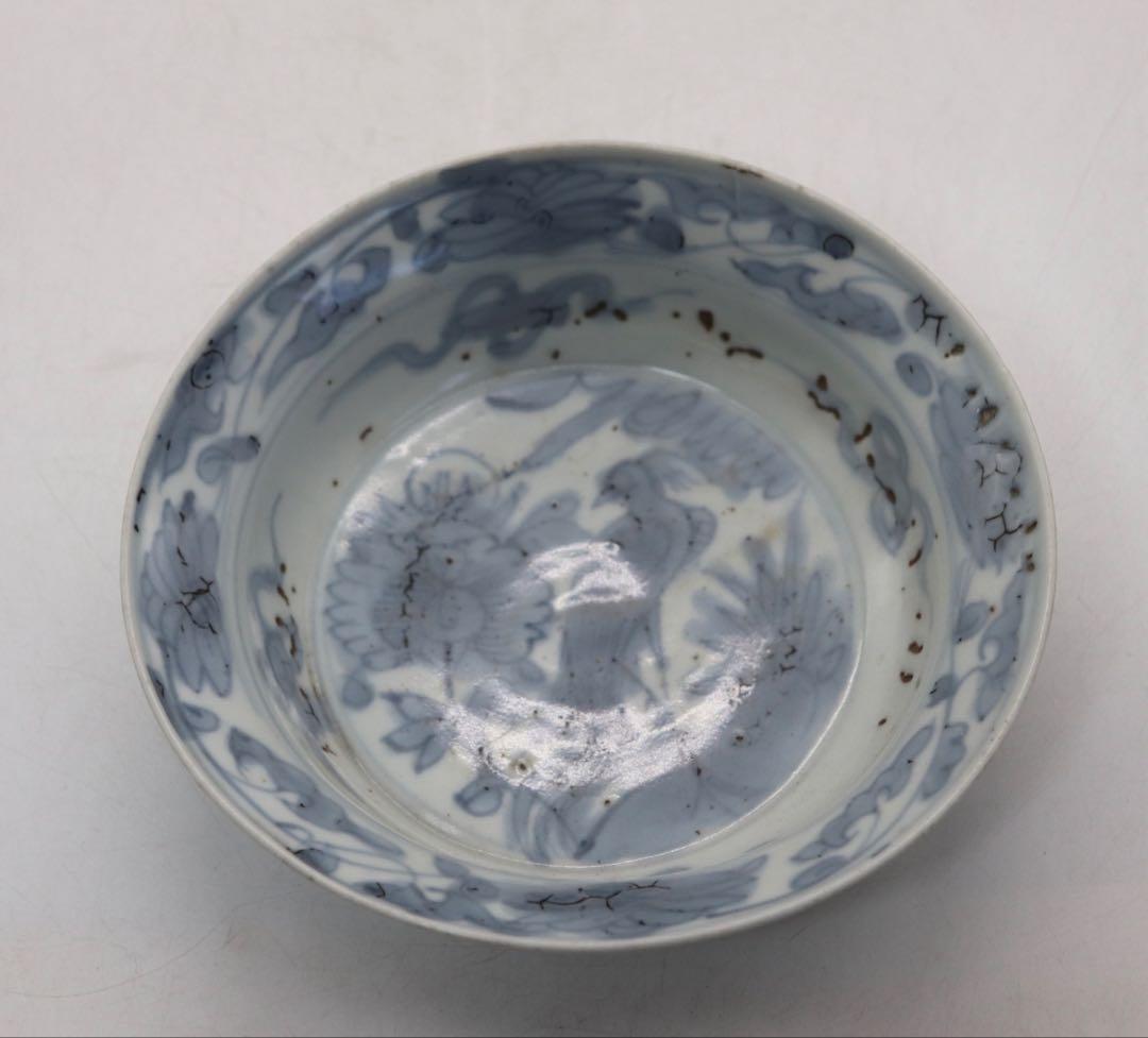 中国　明時代　染付　鳳凰牡丹紋お碗　アンティーク　送料込み250105