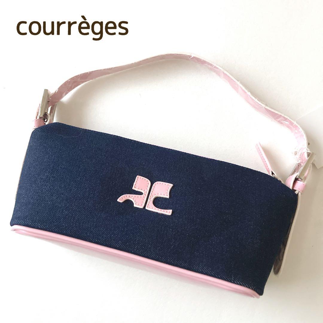 稀少☆未使用 クレージュ ショルダーバッグ デニム ヴィンテージ ロゴ ピンク