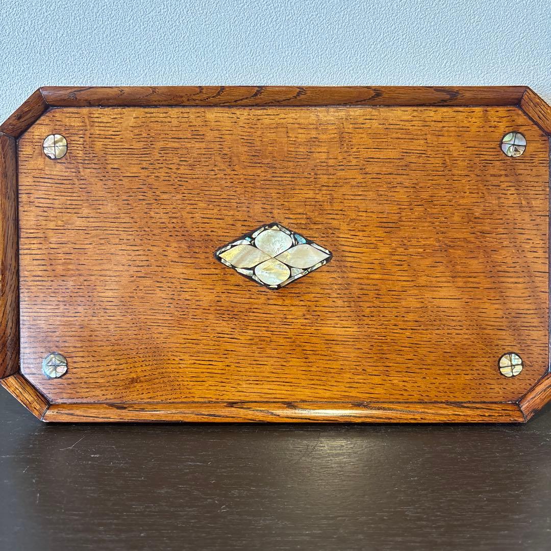 小島雄四郎　螺鈿　楢　小盆　民芸　角切盆　木箱入　黒田辰秋