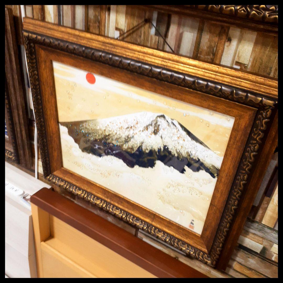 輸入雑貨　天然石　日本名画　『横山大観 霊峰不二』　水晶絵　クリスタルアート