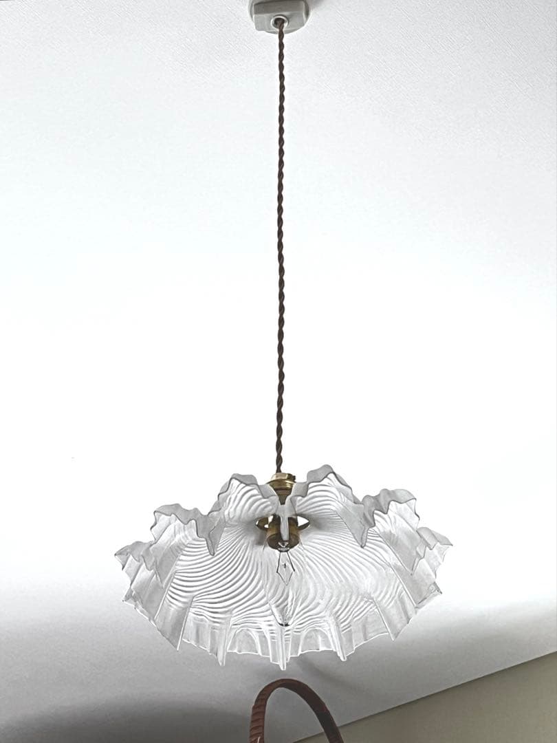 【美品】フランスアンティーク フリルシェード ランプ すりガラス [3526]