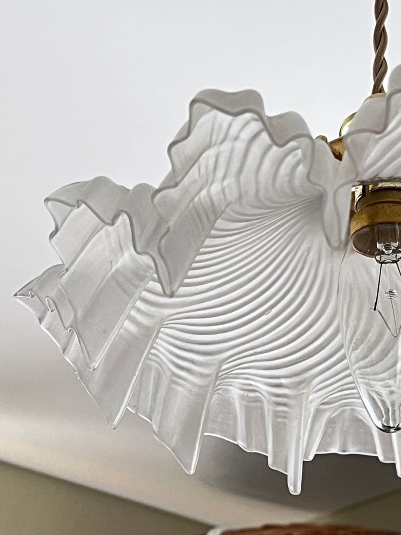 【美品】フランスアンティーク フリルシェード ランプ すりガラス [3526]