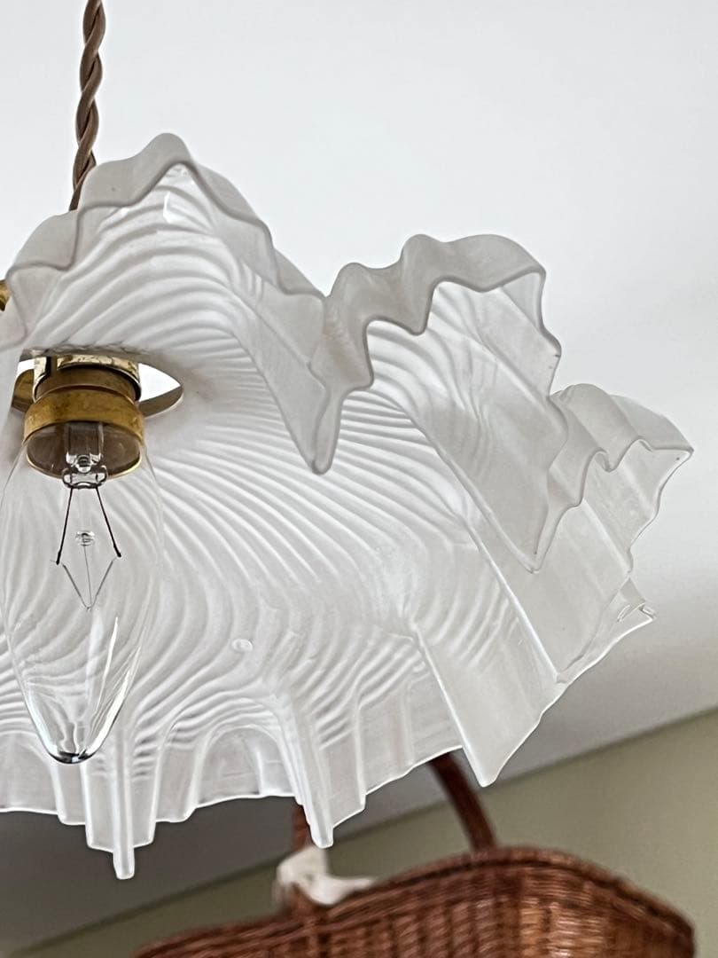 【美品】フランスアンティーク フリルシェード ランプ すりガラス [3526]