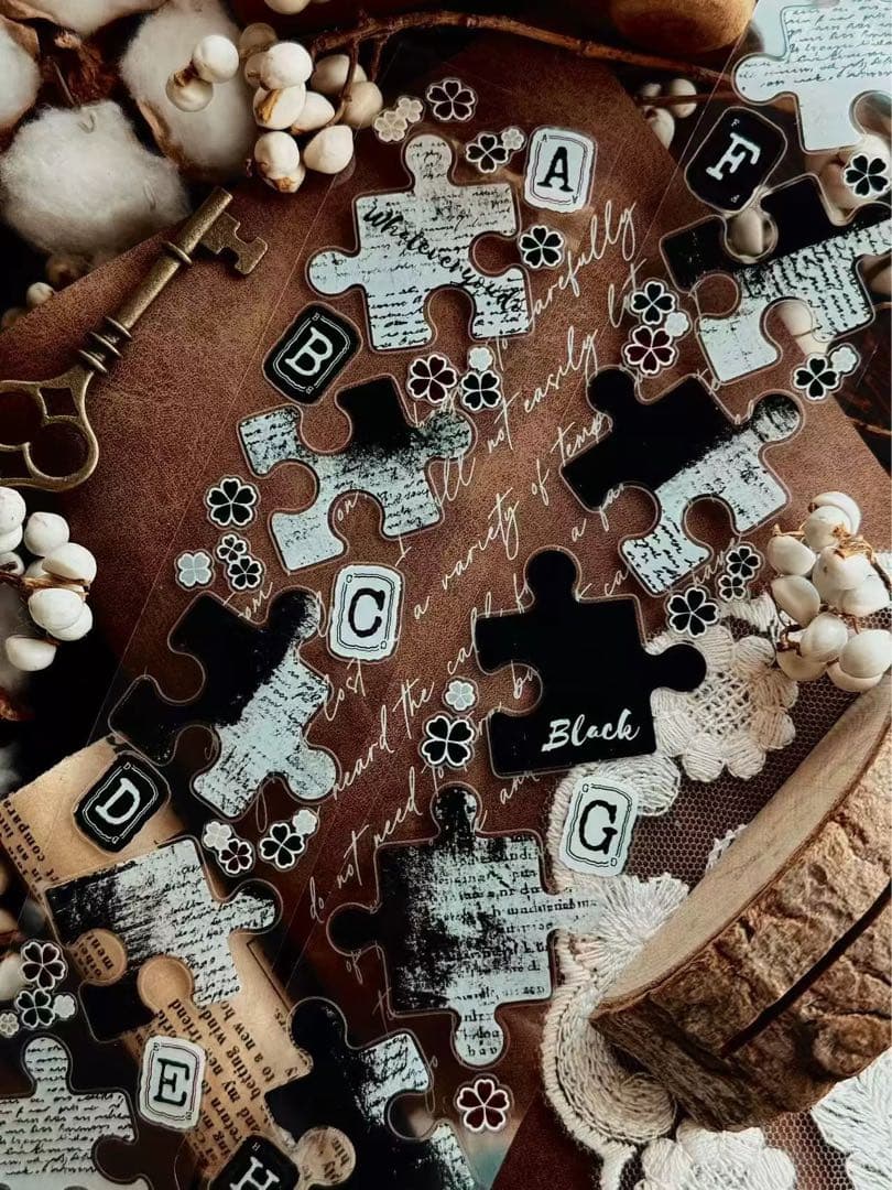 海外マスキングテープ巻売り パズル・セピア 装飾マスキングテープ