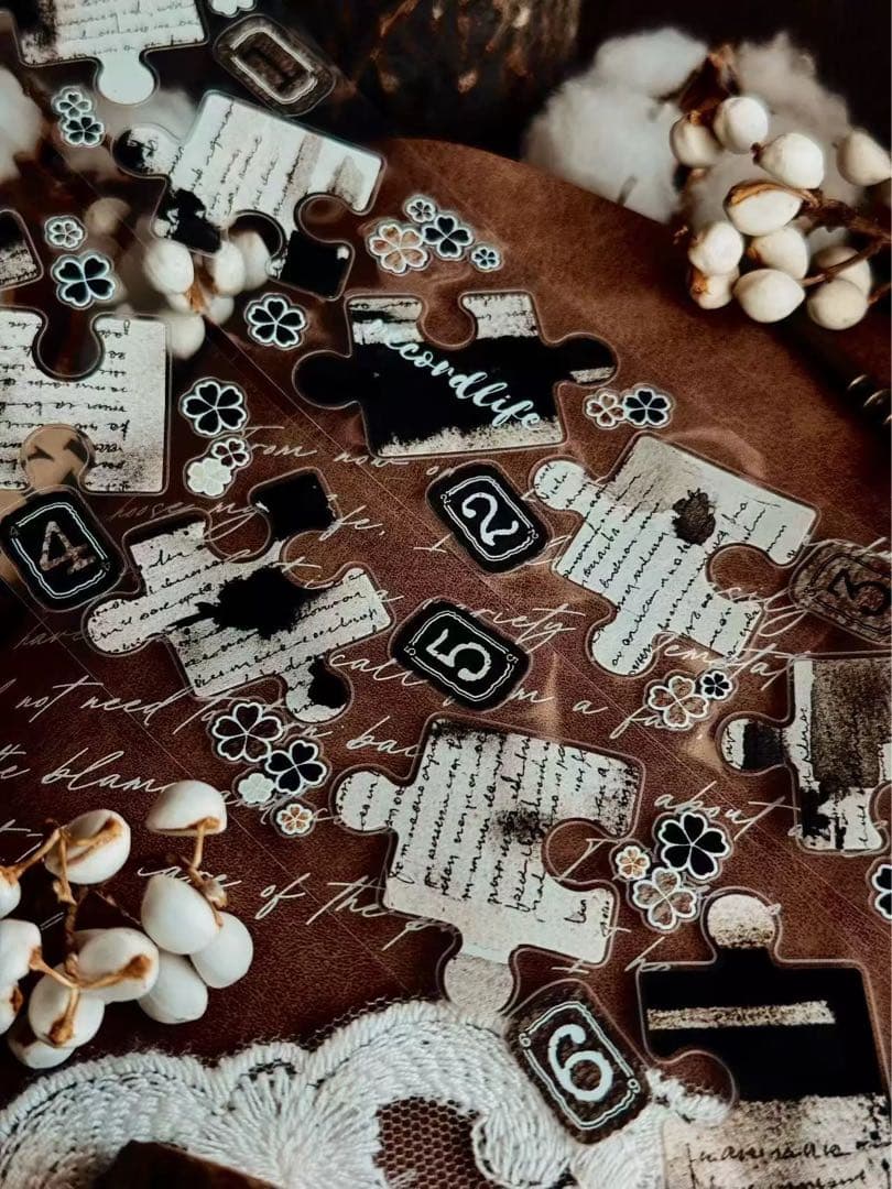 海外マスキングテープ巻売り パズル・セピア 装飾マスキングテープ