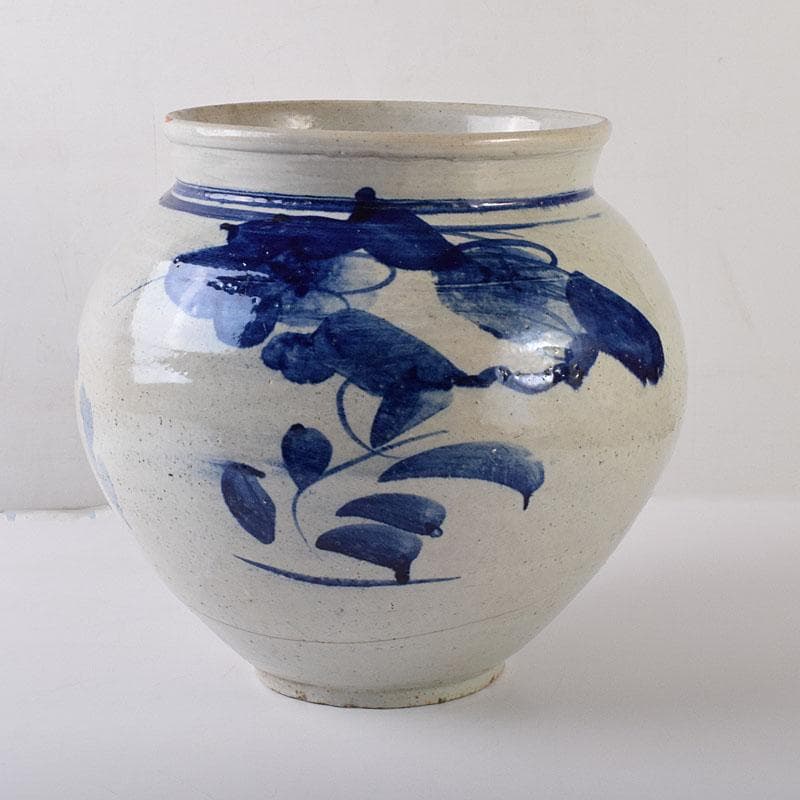 朝鮮美術　李朝　高麗白磁　染付　花文　壺　V　R7906C