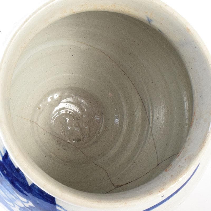 朝鮮美術　李朝　高麗白磁　染付　花文　壺　V　R7906C