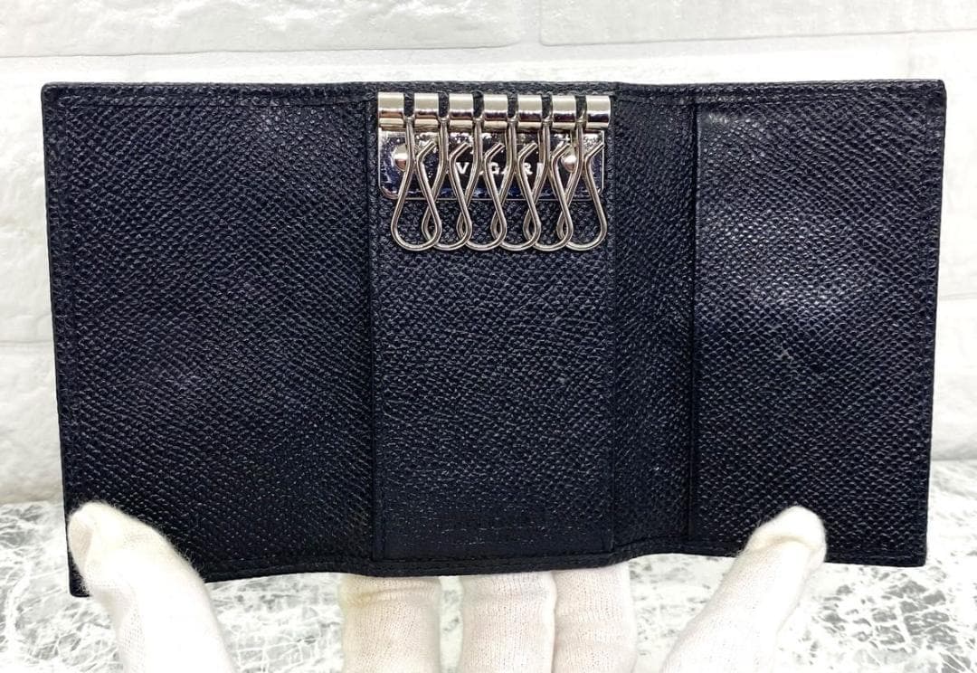 極美品 BVLGARI ブルガリ ロゴ キーケース 6連 レザー ブラック