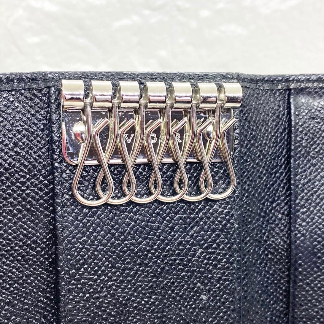 極美品 BVLGARI ブルガリ ロゴ キーケース 6連 レザー ブラック