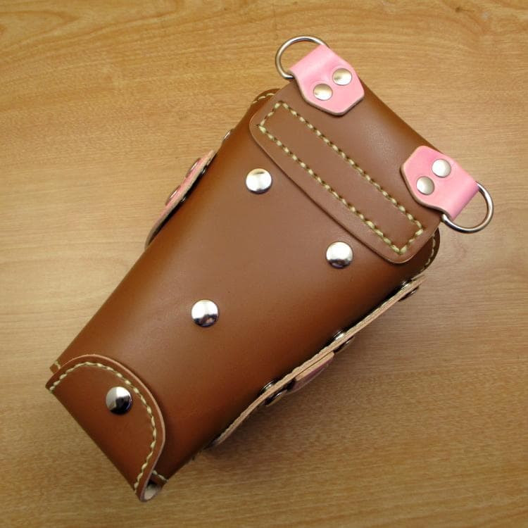 キャメル＆ピンク　６丁差し　本革　シザーケース　SCA-100/CCB