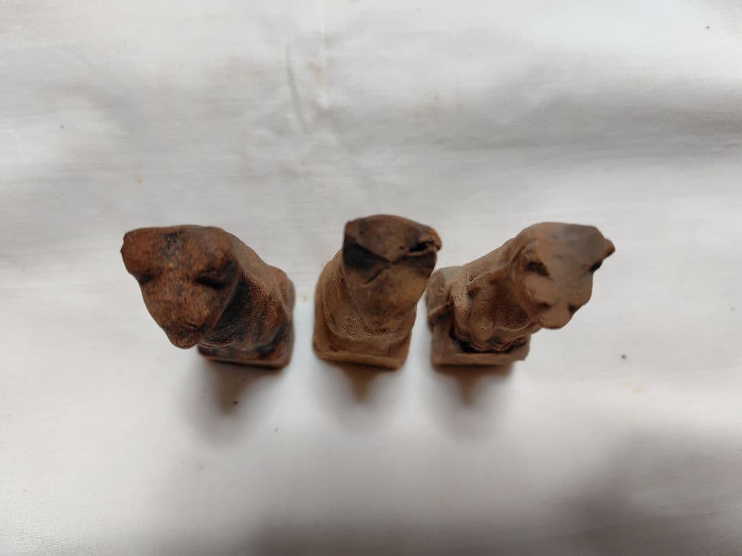 鉄砲狐3体　古道具　陶人形　土人形　アンティーク　鉄砲狐　今戸焼　稲荷　素焼