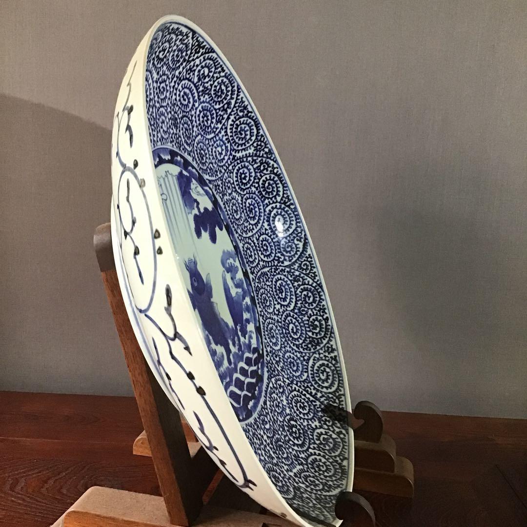 蛸唐草紋、鯉滝登、大皿　45cm 古伊万里