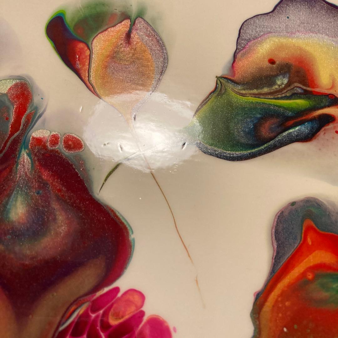 送料込み アクリルペイントアート 絵画 ラメ 赤 オレンジ