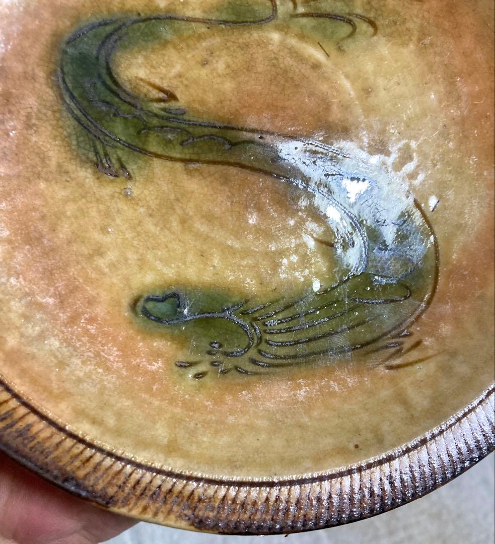 江戸時代 明治初期 黄瀬戸織部 行灯皿 燈り皿 飾皿 石皿