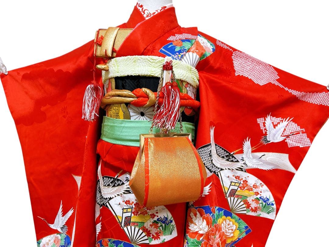 お買い得品♡七五三　7歳　フルセット　鶴　古典柄　赤系　正絹