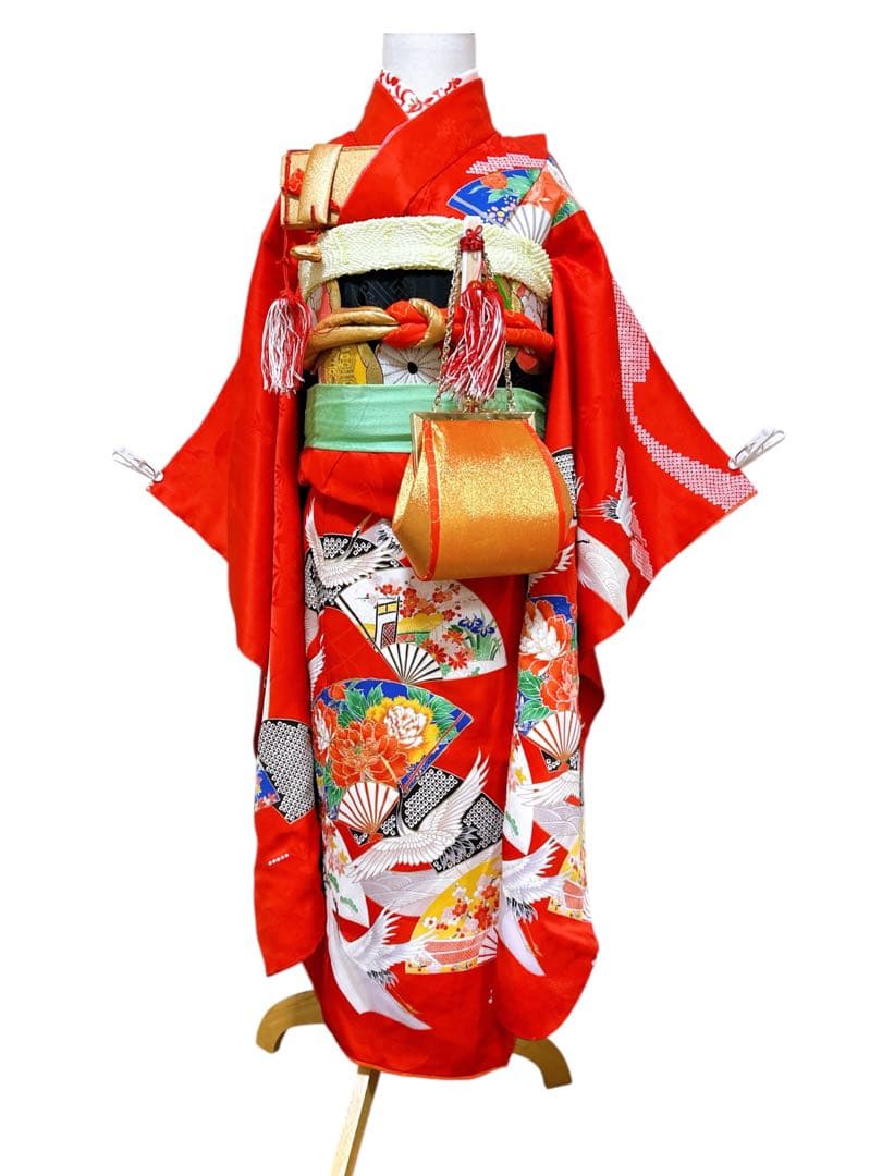 お買い得品♡七五三　7歳　フルセット　鶴　古典柄　赤系　正絹