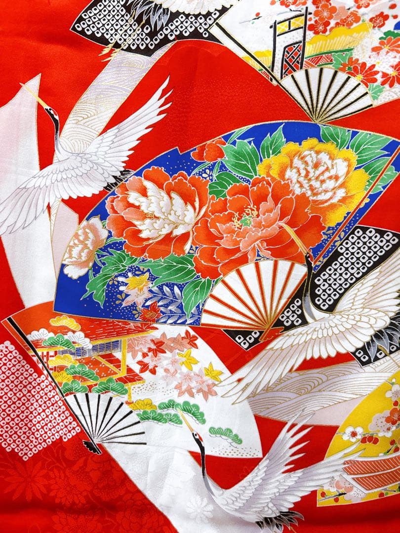 お買い得品♡七五三　7歳　フルセット　鶴　古典柄　赤系　正絹