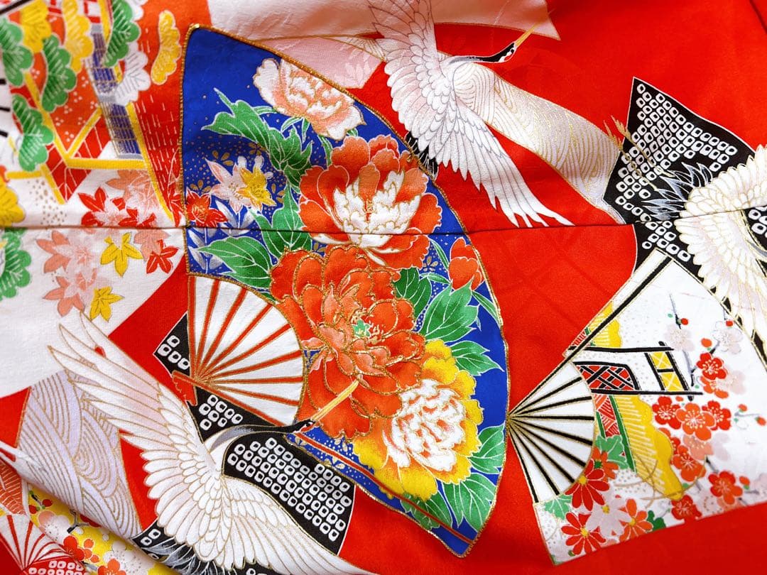 お買い得品♡七五三　7歳　フルセット　鶴　古典柄　赤系　正絹