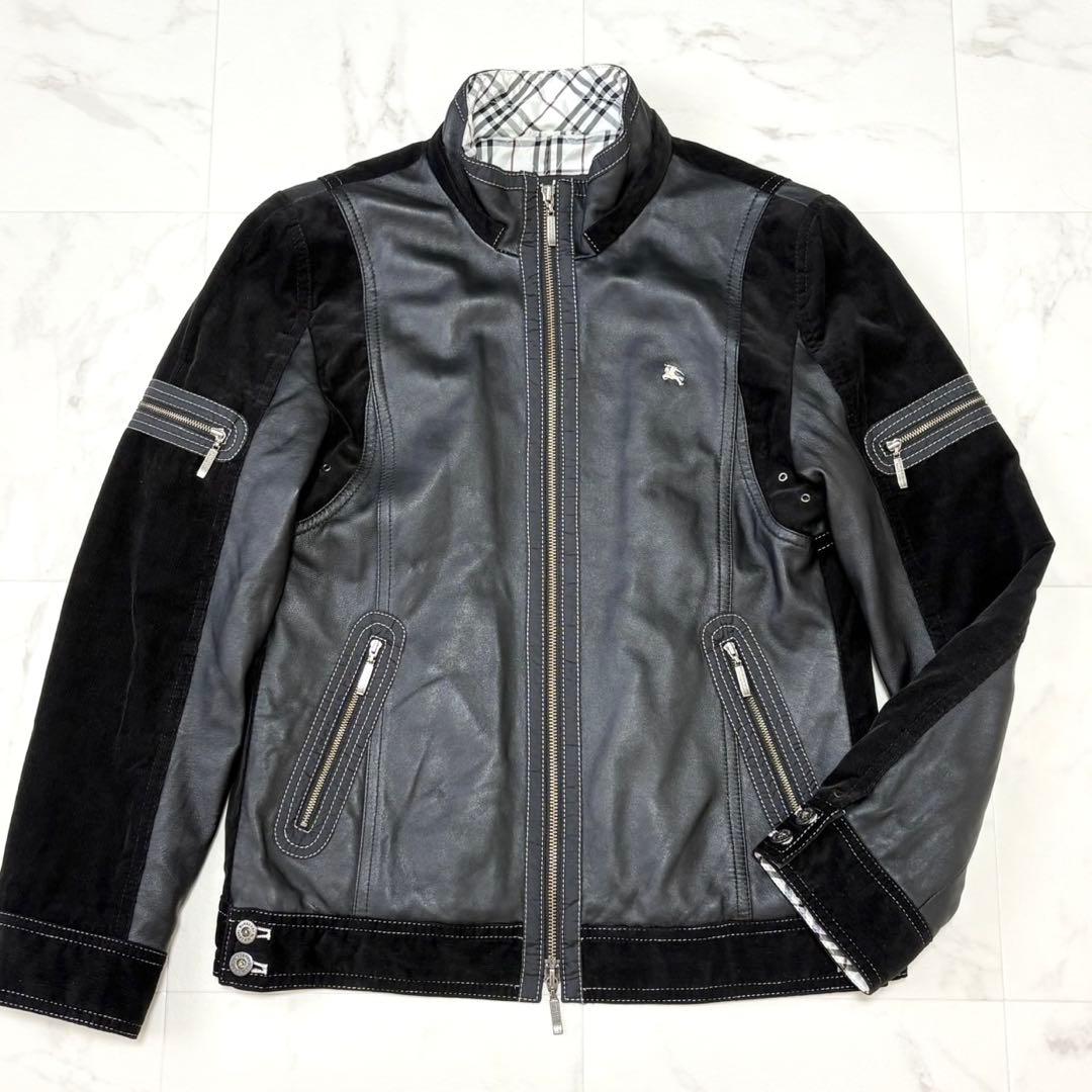 【美品】バーバリーブラックレーベル レザージャケット コーデュロイ ノバチェック