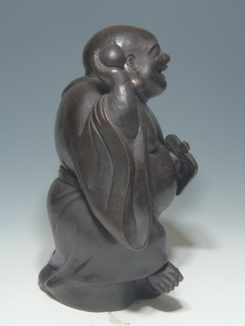 高さ285 古備前 七福神 踊り布袋尊 備前焼 置物 骨董