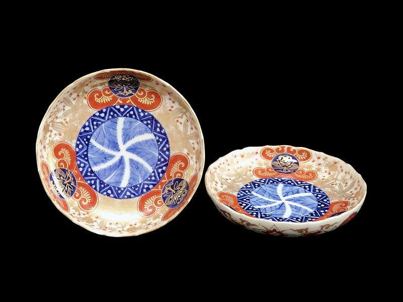 古伊万里　金襴手　松竹梅に花の図　４寸皿　２枚　E774AS-CPv