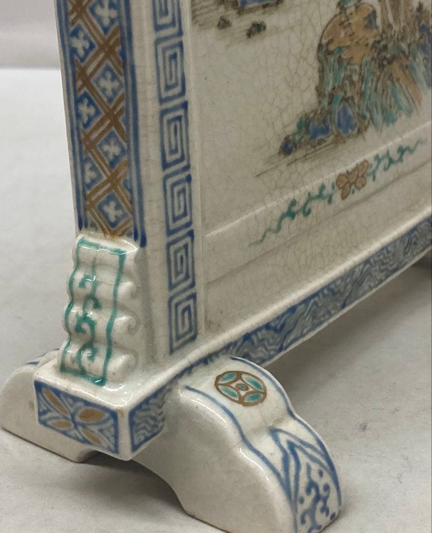 B441b「色絵山水・竹梅図硯屏」清水焼　京焼　文房具