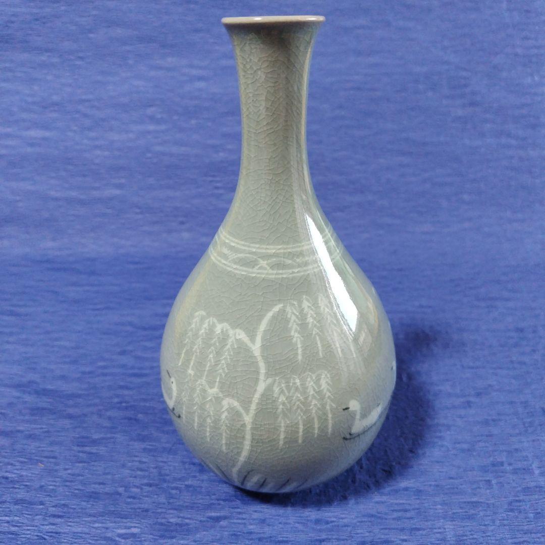 高麗青磁　柳海剛　花瓶 1986　陶器　レトロ