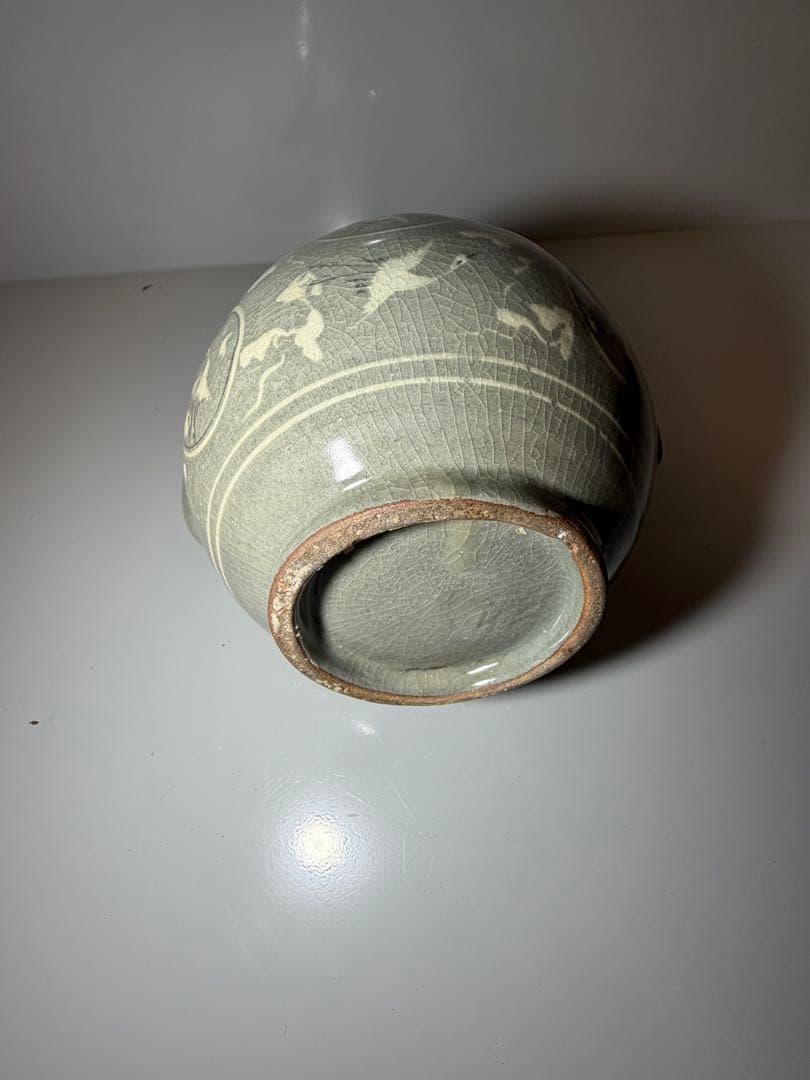 古美術】高麗青磁 象嵌 雲鶴紋 水注 酒器 急須 骨董品 飾壺 青磁