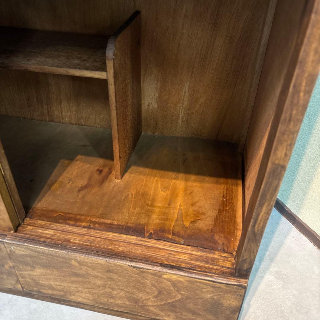 木製食器棚 アンティーク家具 波ガラス レトロ　ラック