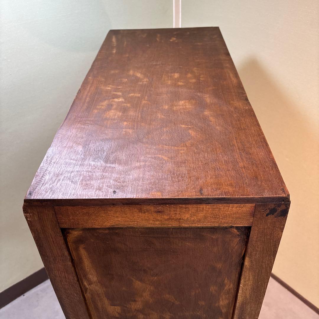 木製食器棚 アンティーク家具 波ガラス レトロ　ラック