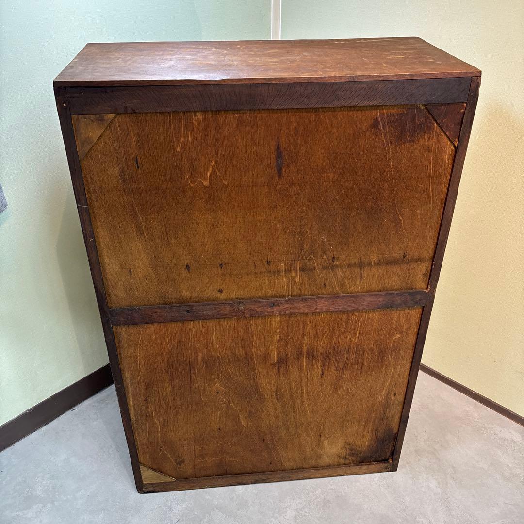 木製食器棚 アンティーク家具 波ガラス レトロ　ラック