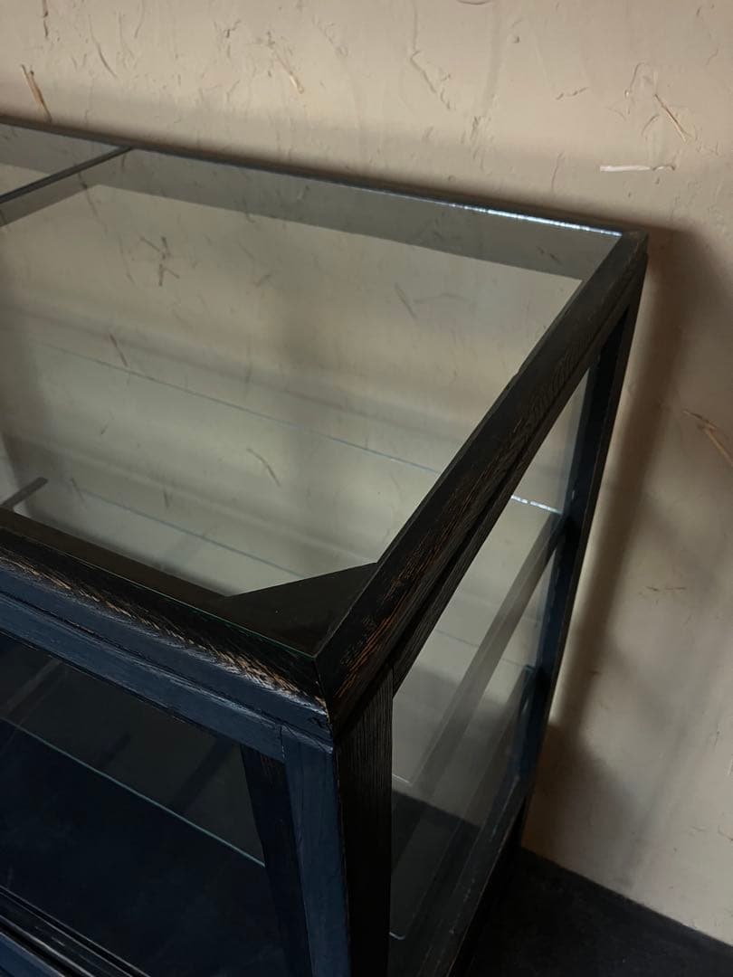 ショーケース 棚 ゆらゆらガラス　木製　古家具　アンティーク