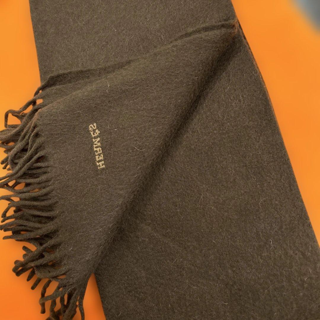 ❣️Xmasバーゲンエルメス　カシミア マフラー 　　ダークブラウン　超美品‼️