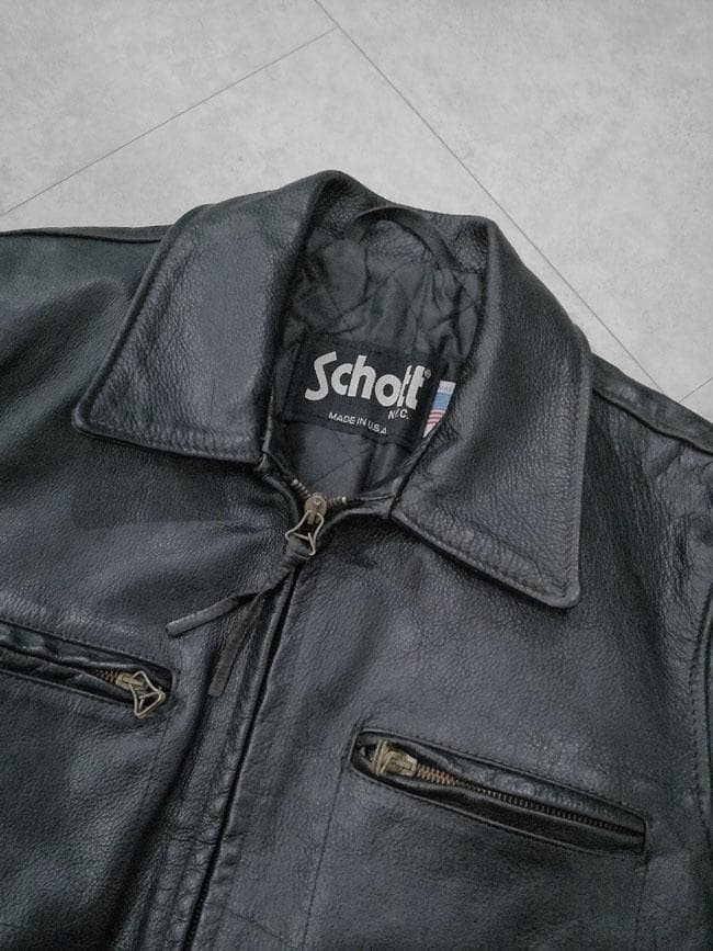 USA製 Schott 634 襟付き レザー ライダースジャケット 36 黒