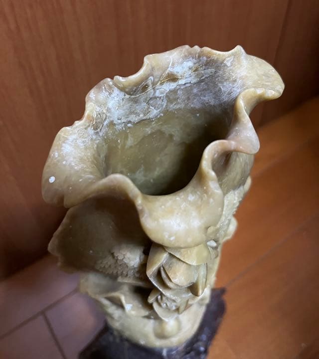 パワーストーン　風水　幸運を呼ぶ中国仏教美術　唐物　花鳥紋　花瓶　寿山石 石彫刻