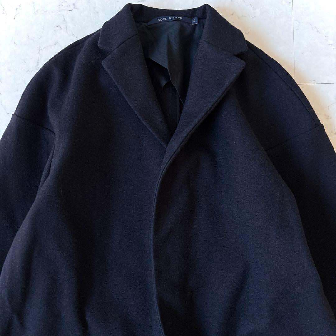 ソフィードール ウールメルトン オーバーサイズ 比翼 リバーコート ネイビー
