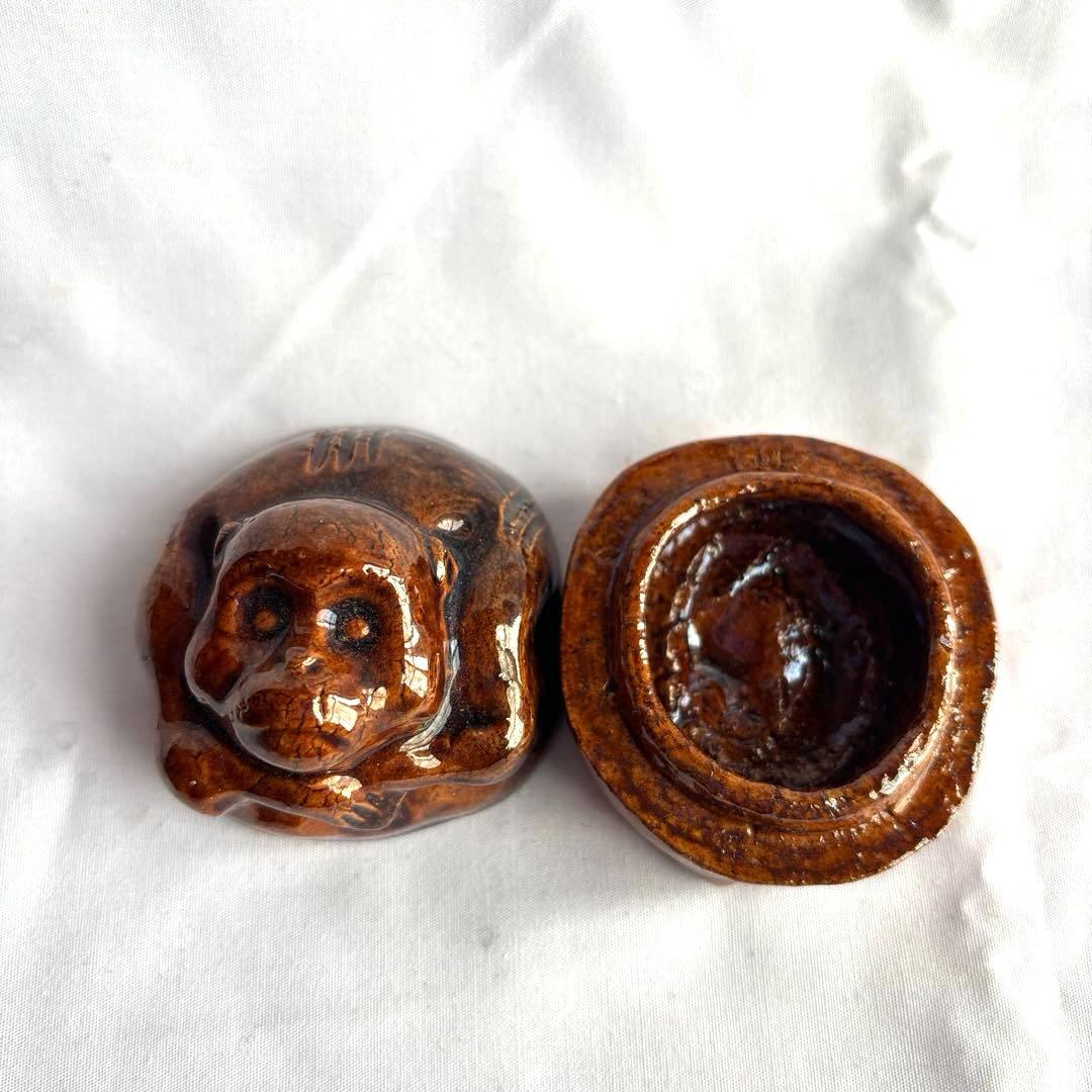 陶器製猿の香合　桐箱付