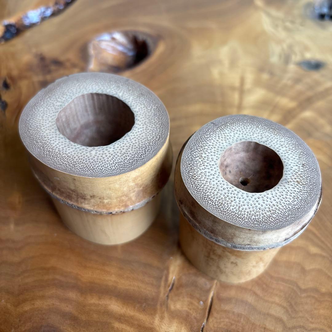 竹製蓋置 宗奏造 前大徳寺松長剛山書付 一双 茶道具 共箱