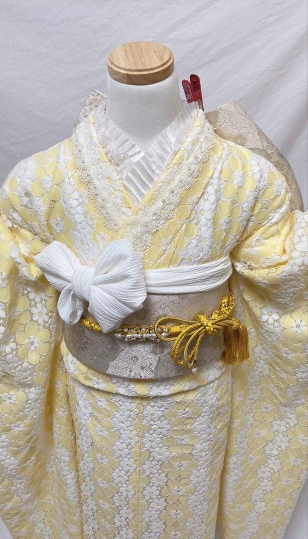レース花柄 黄色 振袖　振袖フルセット　振袖 成人式　　振袖セット