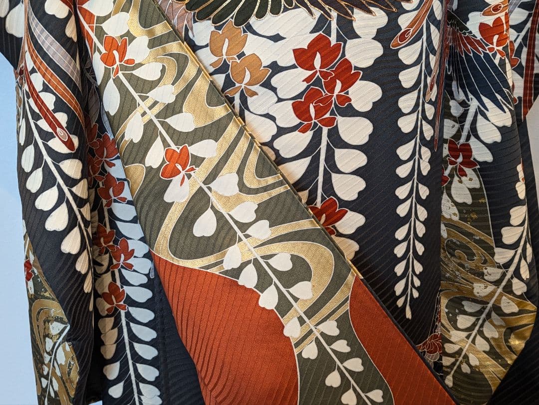 振袖フルセット 身丈158裄66.5 黒 グレー 金彩 逸品 成人式