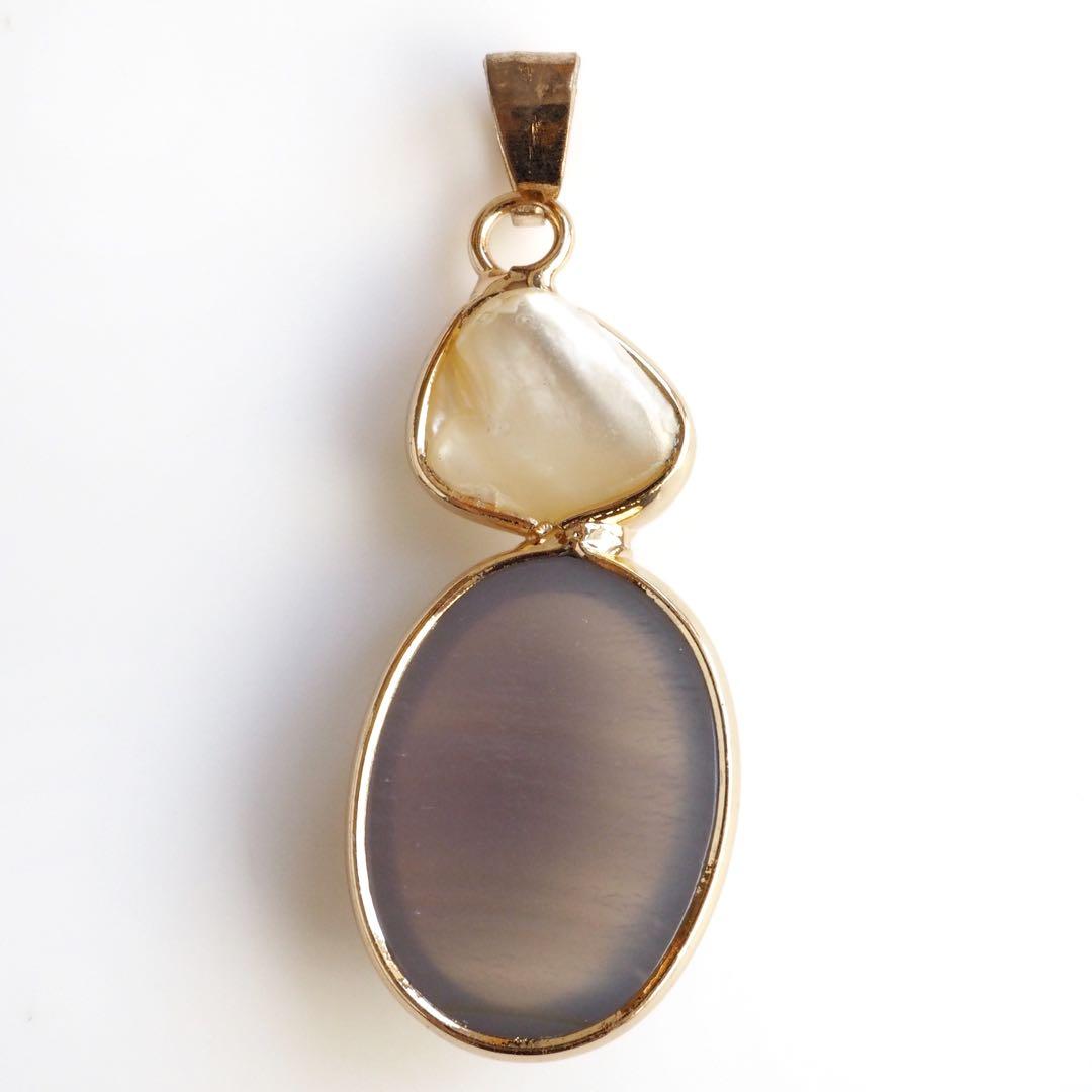 【blue.ks】No.3 天然淡水パール×瑪瑙のデザインネックレストップ