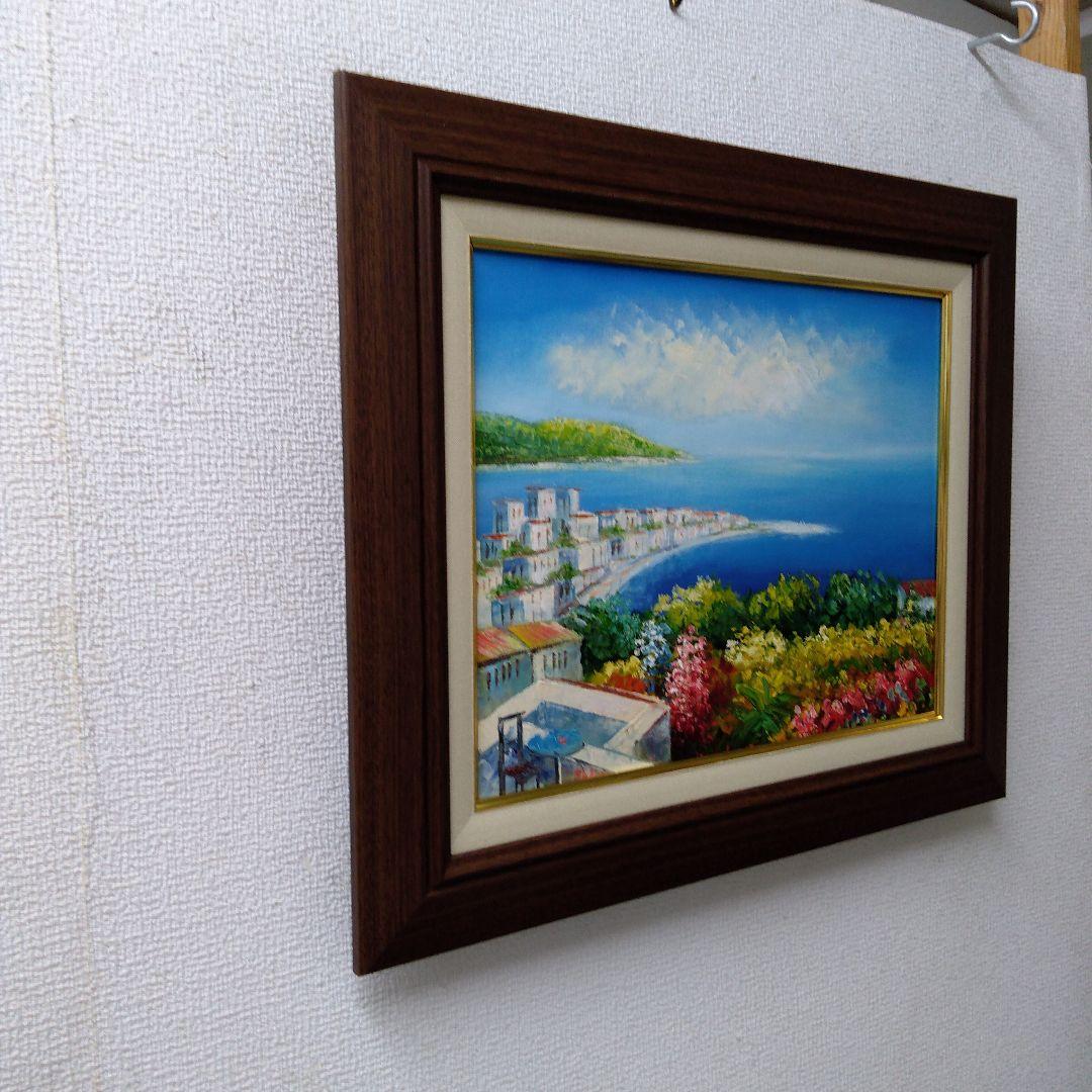 肉質油絵　横　F6　白壁の家　額装仕上げ品