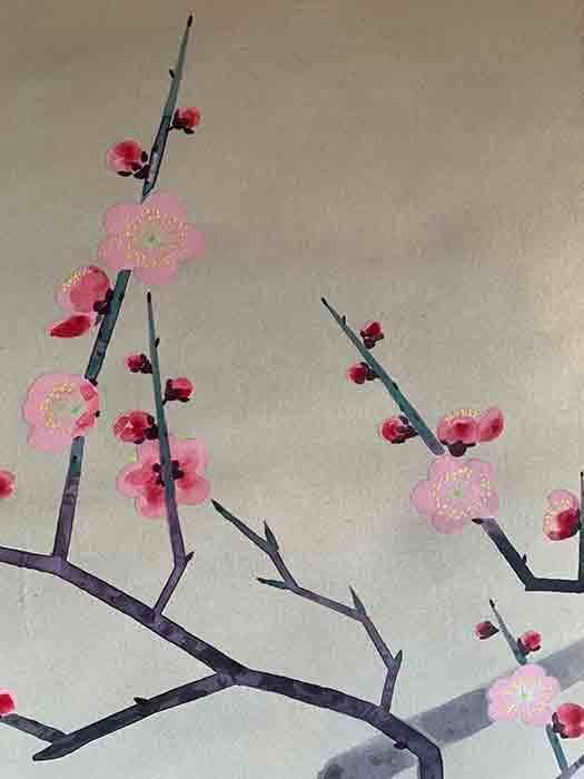 福田翠光 「紅梅」掛軸 日本画 銘あり 二重箱 中古 21.01.10-3.